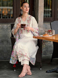 Floral Embroidered Thread Work A-Line Kurta With Trousers & Dupatta