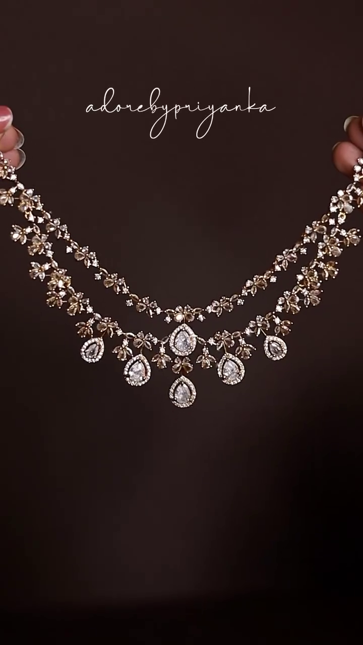 Dazzling Two-Layer Diamond Lookalike Necklace Set with Pear and Round Cubic Zirconia