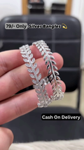Elegant Silver-Toned Leaf Design Bangle Set with Sparkling CZ Accents