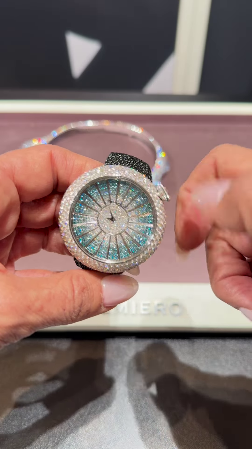 Dazzling Diamond Pave Ladies’ Wristwatch with Unique Radial Dial