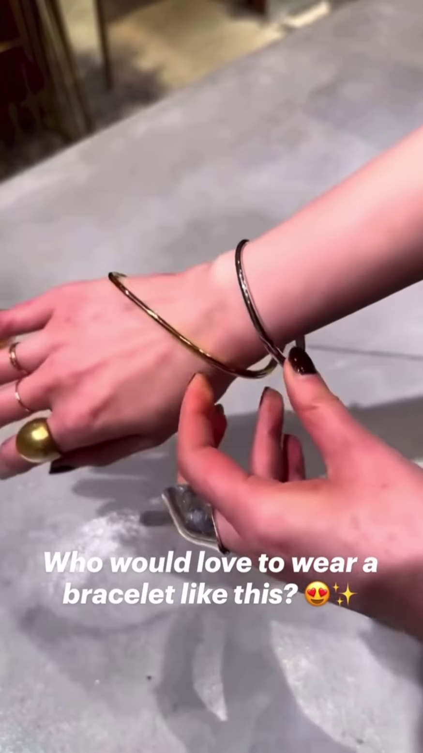 Modern Open Cuff Bangle Bracelet with Contrasting Metal Ends