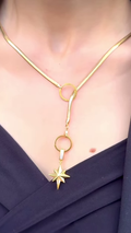 Modern Gold-Toned Y-Necklace with Star Pendant and Crystal Accents