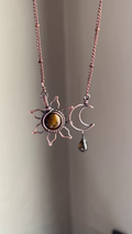 Artisan Copper Sun and Moon Necklace with Gemstone Accents – Celestial Jewelry