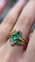 Unique Gold Emerald Cut Emerald Ring Set with Diamond Accents