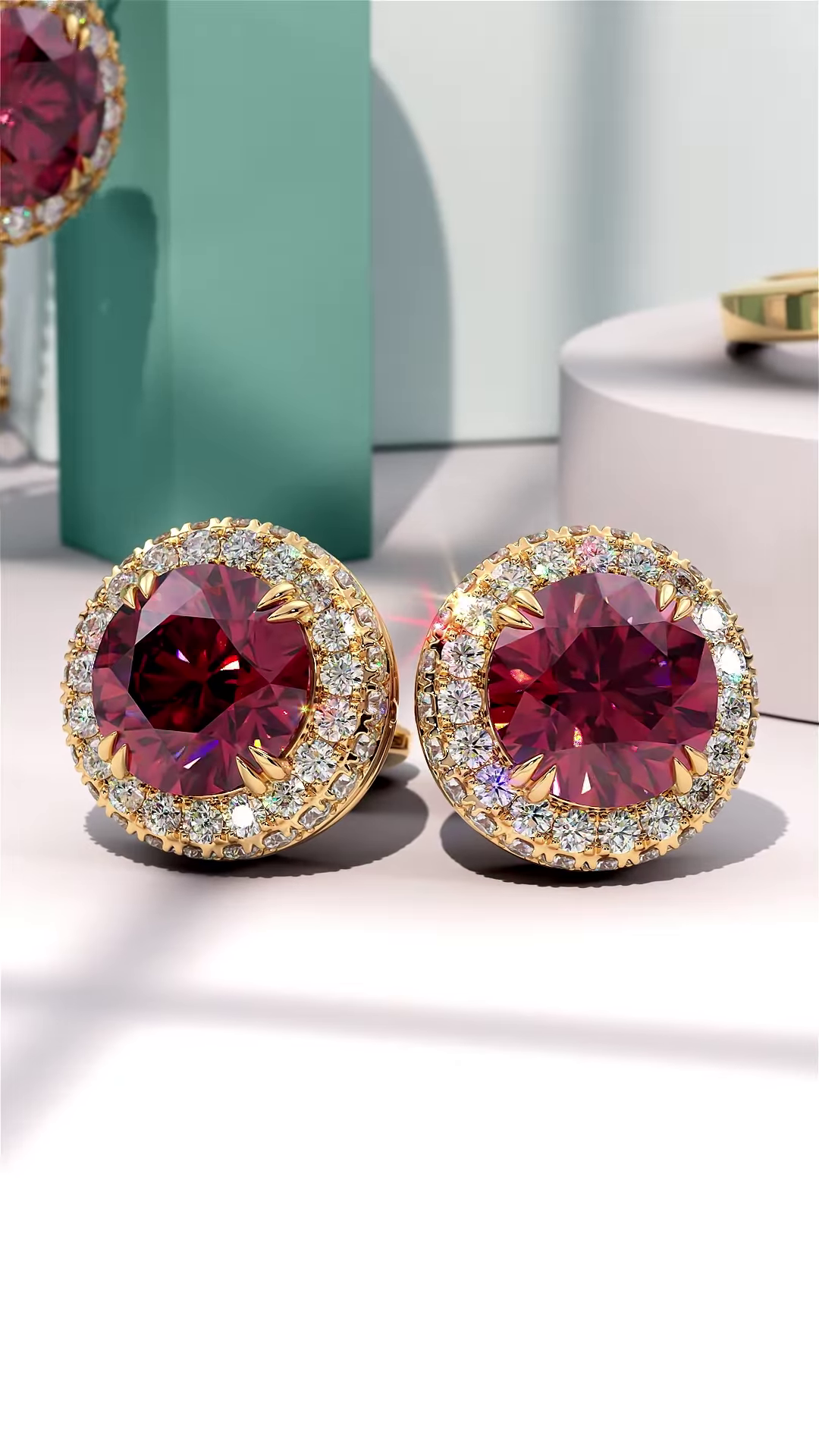 Elegant Ruby and Diamond Jewelry Set: Necklace, Earrings, and Ring in Gold Tone