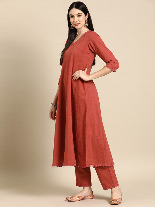 Anarkali Pure Cotton Kurta With Trousers & Dupatta