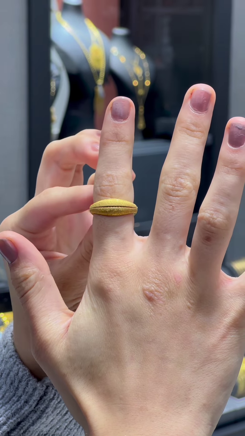 Unique Gold-Toned Almond-Shaped Statement Ring