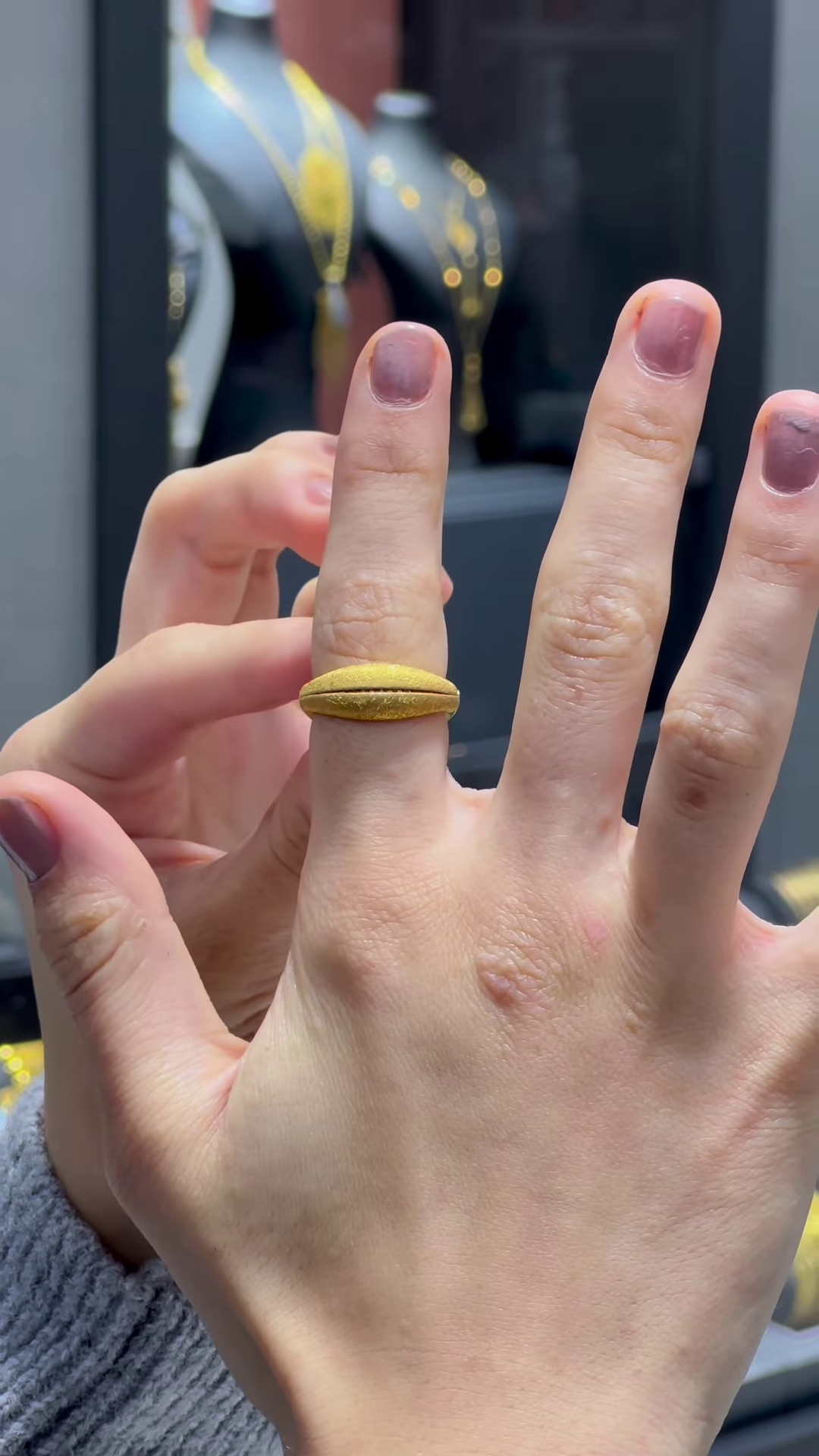 Unique Gold-Toned Almond-Shaped Statement Ring
