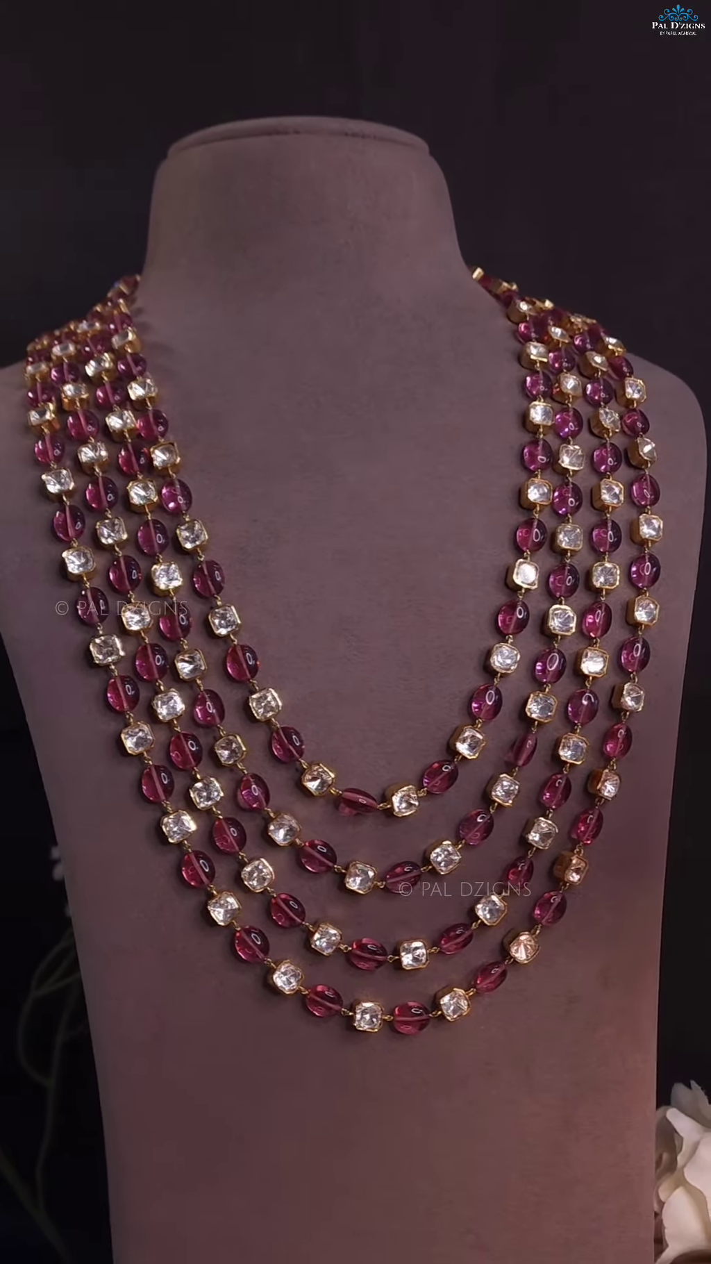 Multi-Strand Green Beaded Necklace with Square Polki-Style Accents