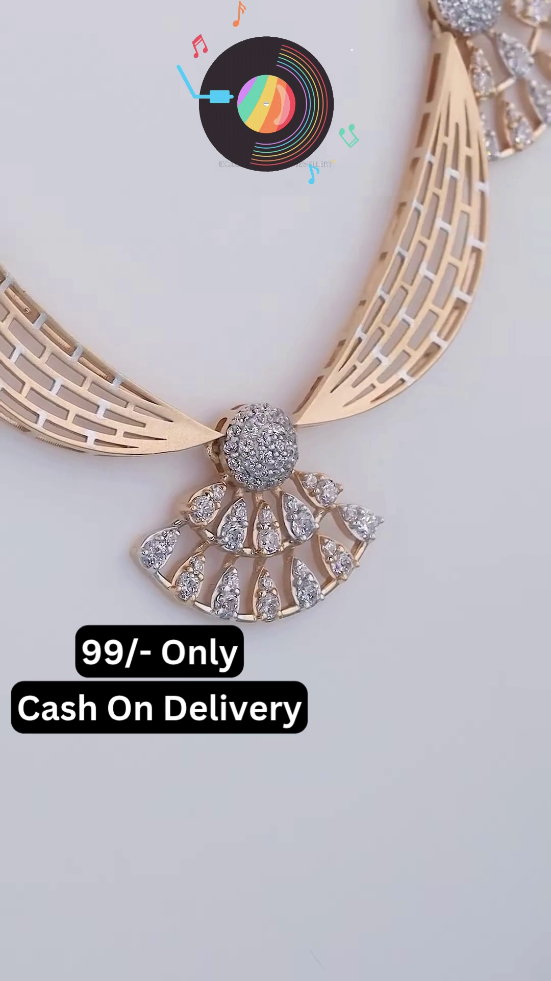 Elegant Rose Gold-Toned Necklace and Earring Set with Intricate Fan Motifs and Pave Sparkle