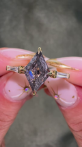 Artisan Gold-Toned Kite-Cut Salt & Pepper Diamond Ring with Baguette Accents