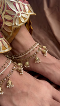 Elegant Gold-Toned Anklets with Pearl Accents and Dangle Bells