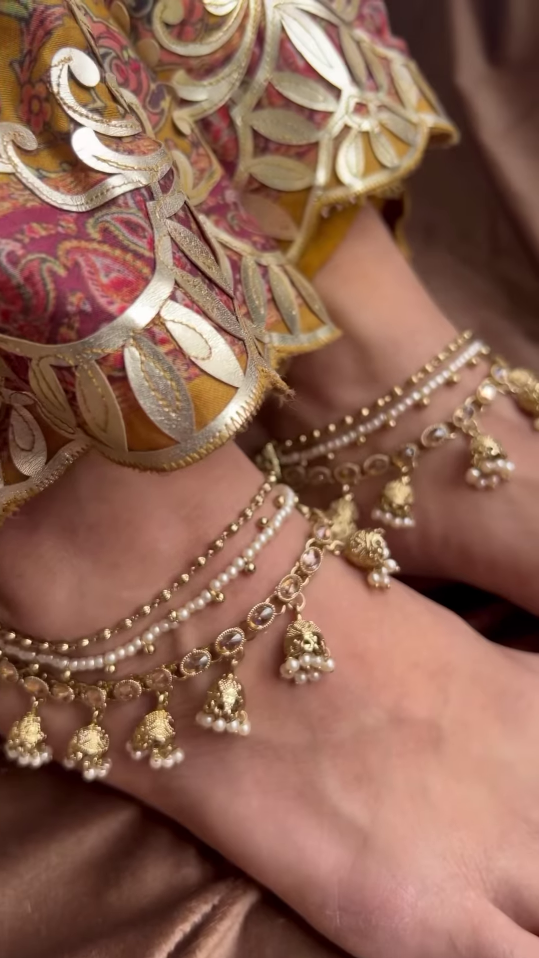 Elegant Gold-Toned Anklets with Pearl Accents and Dangle Bells