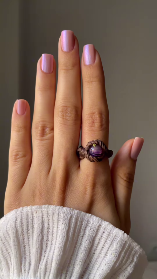 Artisanal Wire-Wrapped Ring with Natural Purple Gemstone
