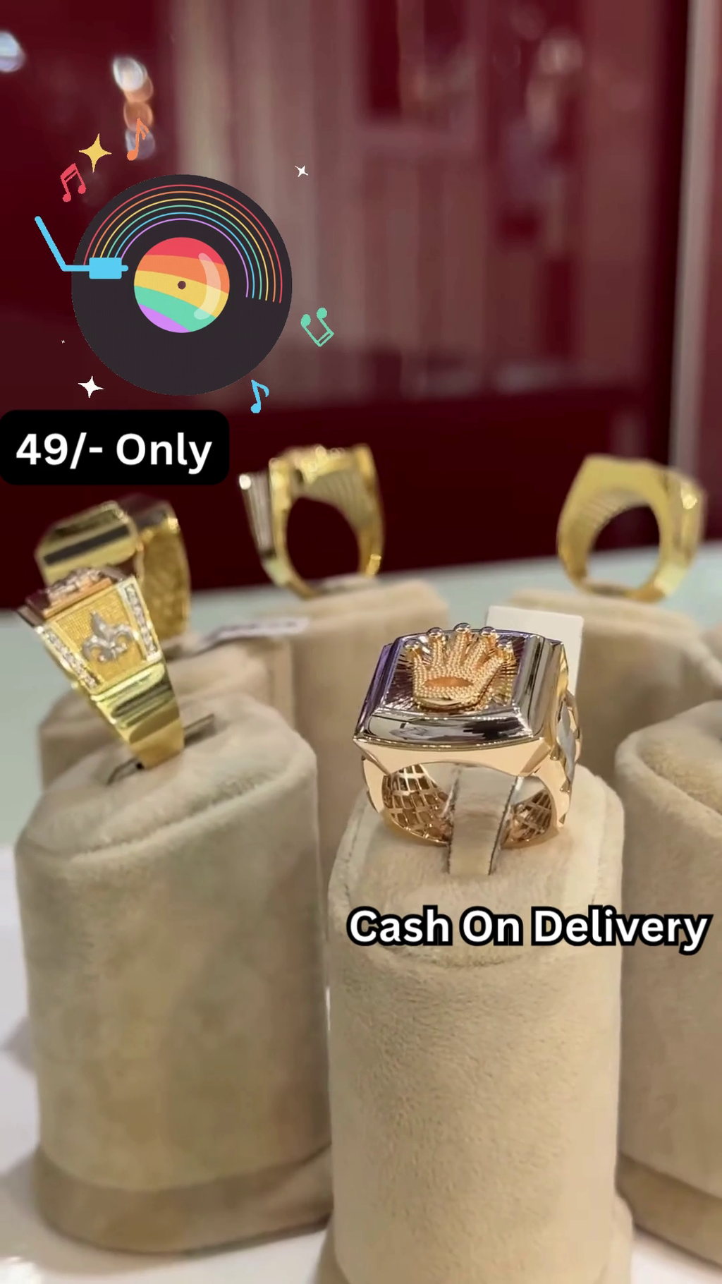 Bold Gold-Toned Statement Ring with Intricate Textured Design for Men