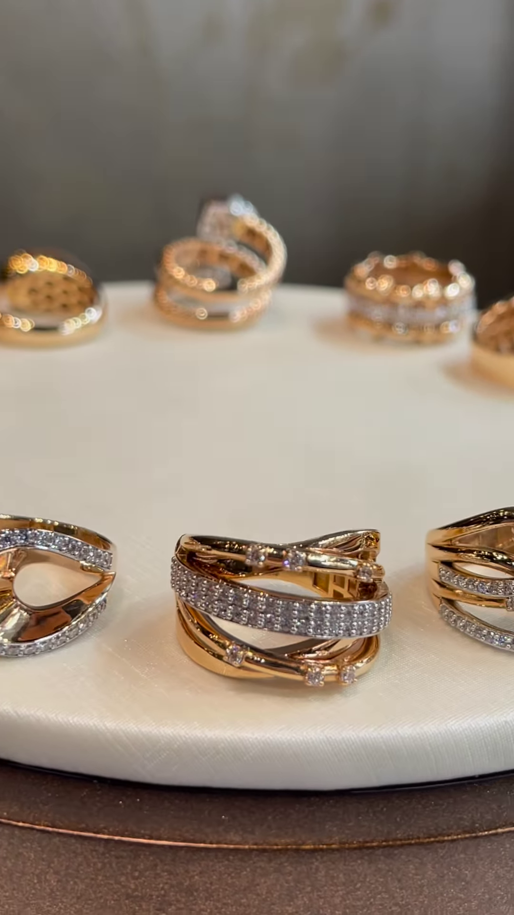 Chic Gold-Toned Ring Stack with Pavé, Textured, and Chain Link Designs