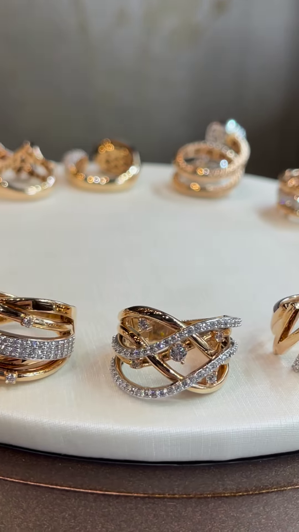 Chic Gold-Toned Ring Stack with Pavé, Textured, and Chain Link Designs