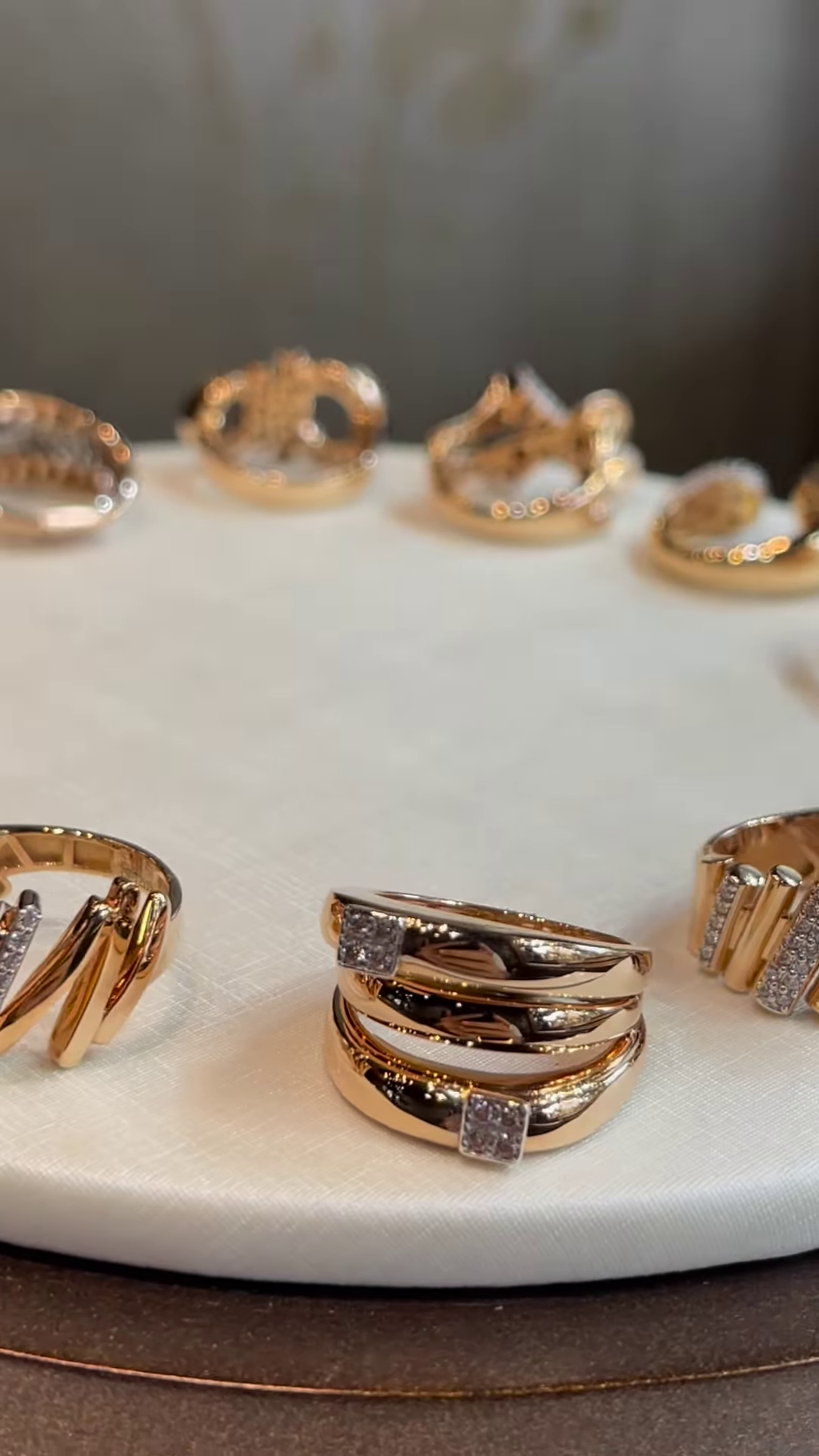 Chic Gold-Toned Ring Stack with Pavé, Textured, and Chain Link Designs