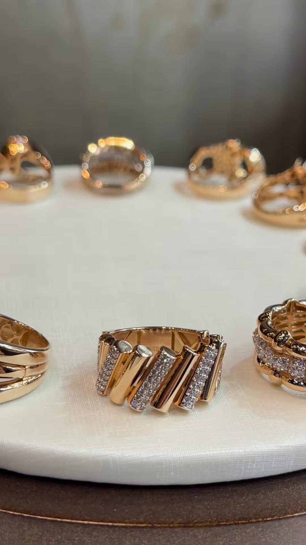 Chic Gold-Toned Ring Stack with Pavé, Textured, and Chain Link Designs