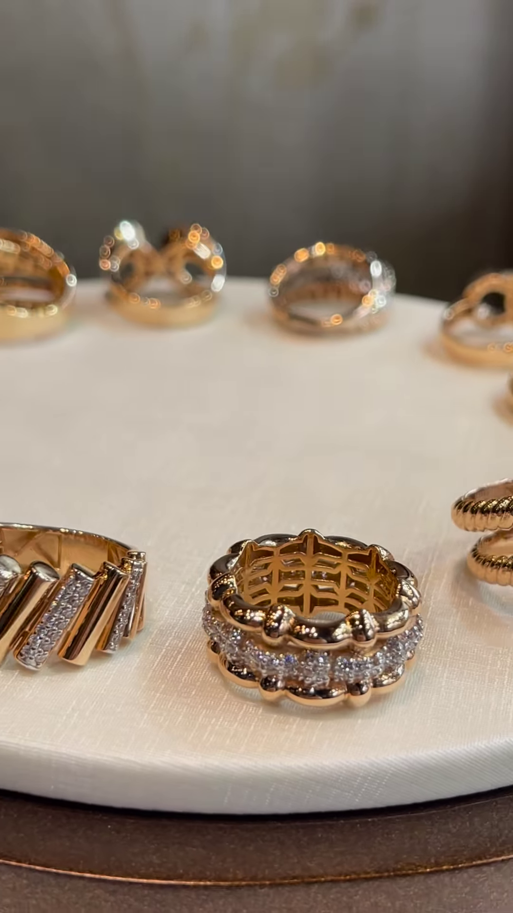 Chic Gold-Toned Ring Stack with Pavé, Textured, and Chain Link Designs