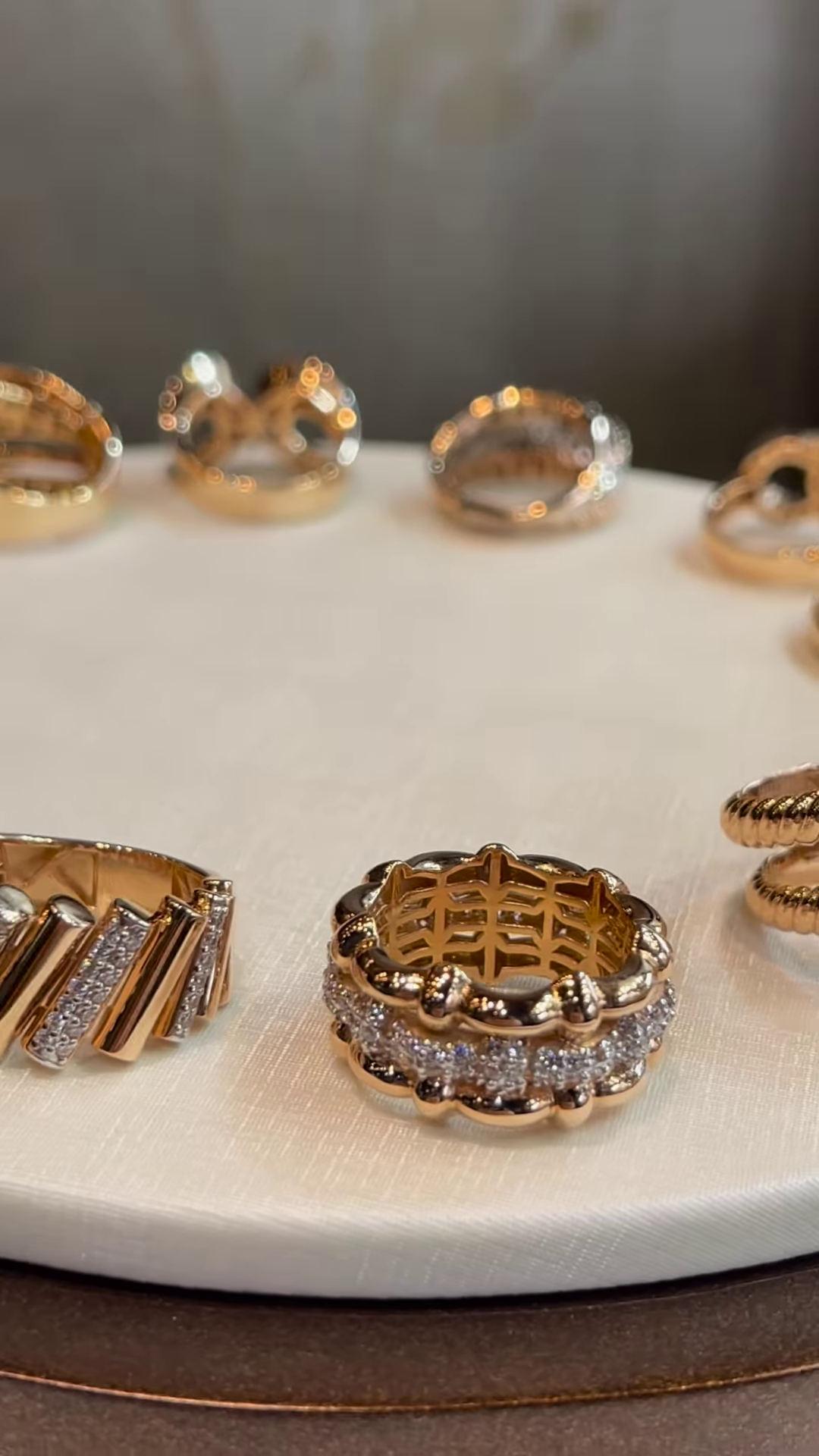 Chic Gold-Toned Ring Stack with Pavé, Textured, and Chain Link Designs