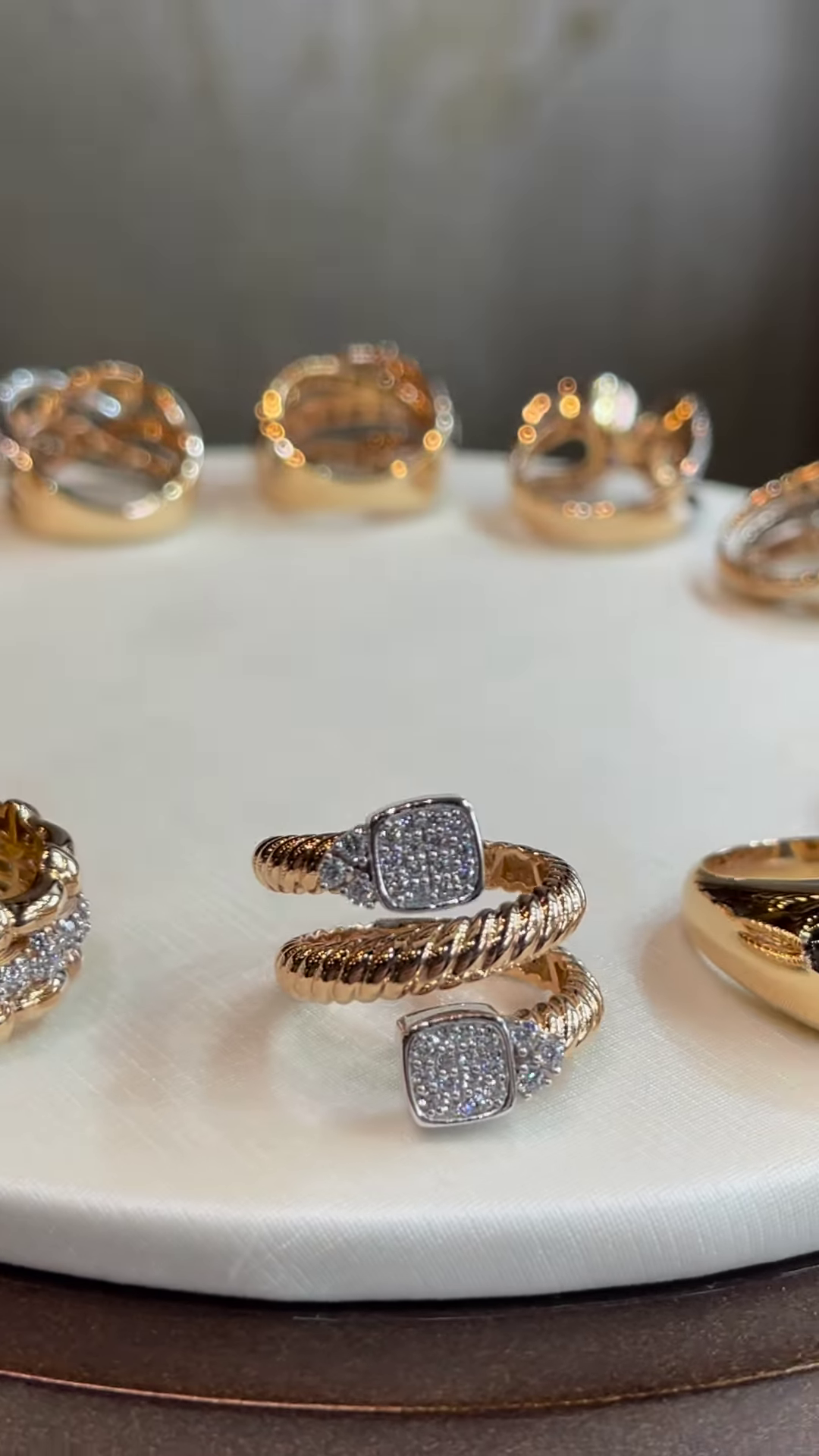 Chic Gold-Toned Ring Stack with Pavé, Textured, and Chain Link Designs