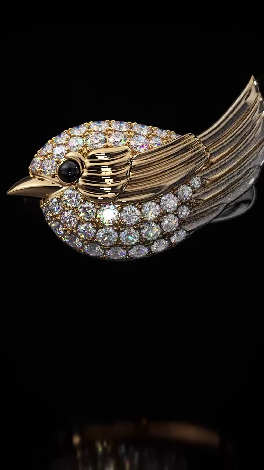 Art Deco Inspired Gold-Toned Bird Ring with Teal Pavé Setting and Gemstone Eye