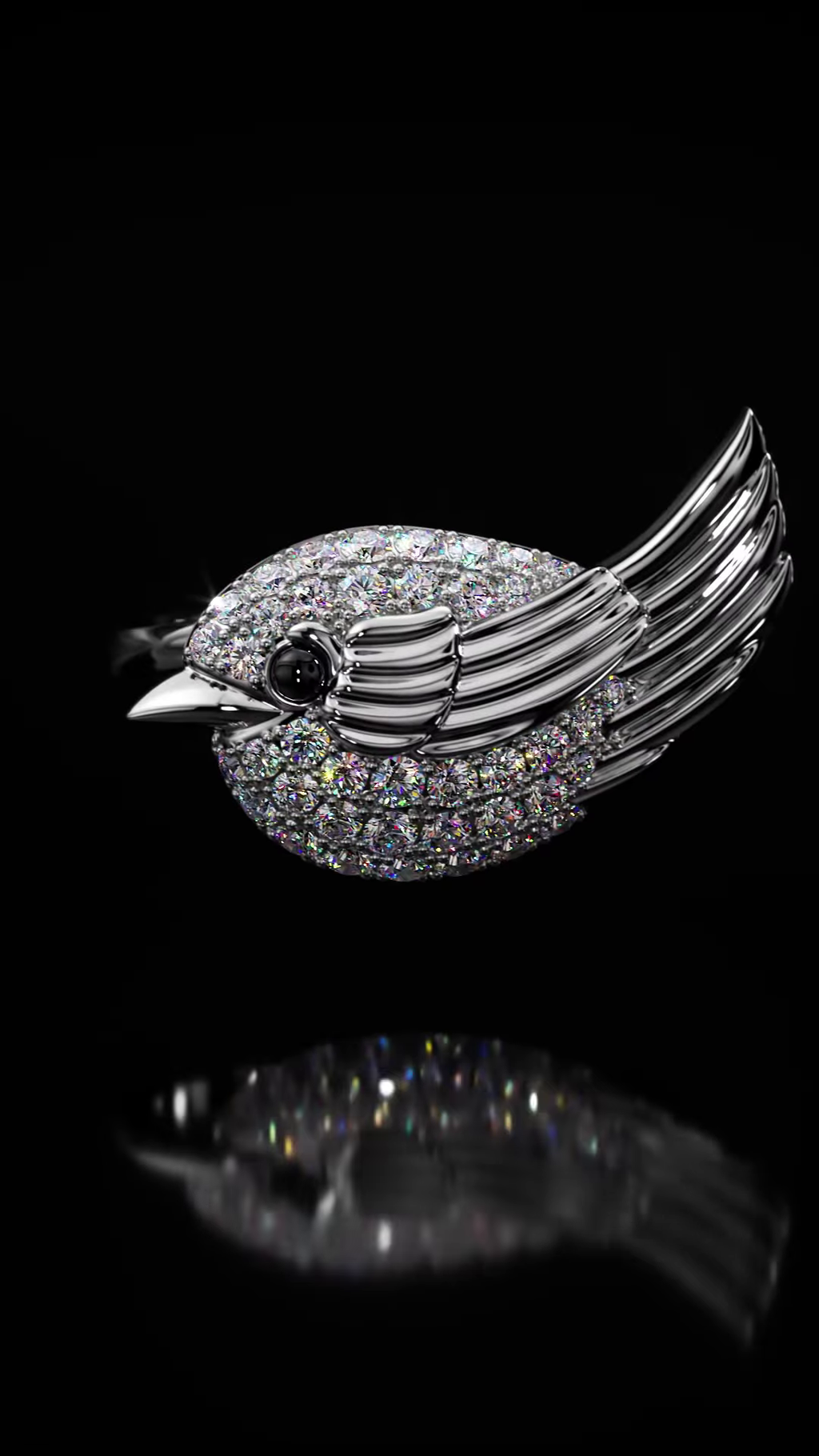 Art Deco Inspired Gold-Toned Bird Ring with Teal Pavé Setting and Gemstone Eye