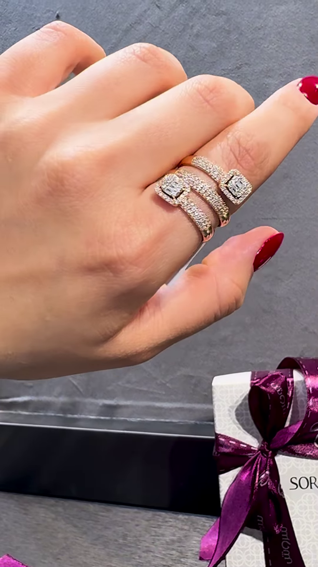 Dazzling Rose Gold-Toned Dual-Bar Bracelet with Pavé Embellishments and Rectangular Gemstones