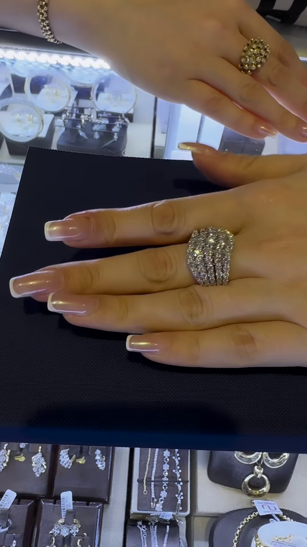 Bold Silver-Toned Ring with Multi-Row Pavé Setting