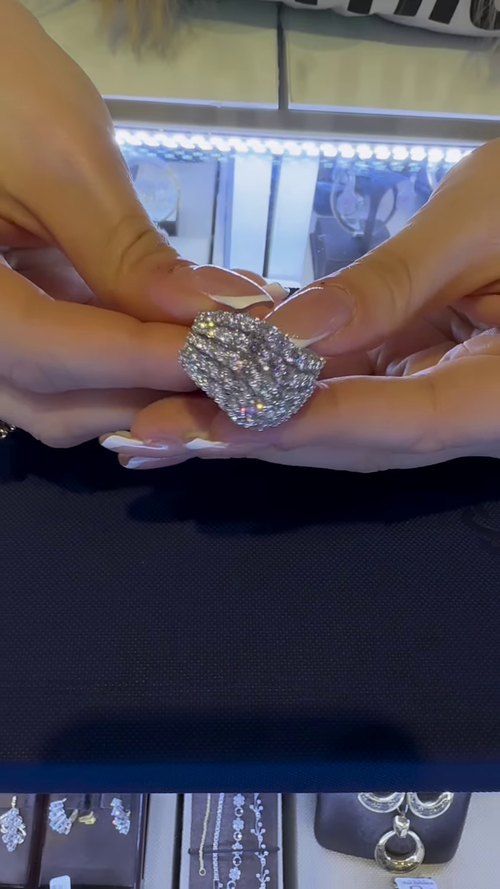 Bold Silver-Toned Ring with Multi-Row Pavé Setting