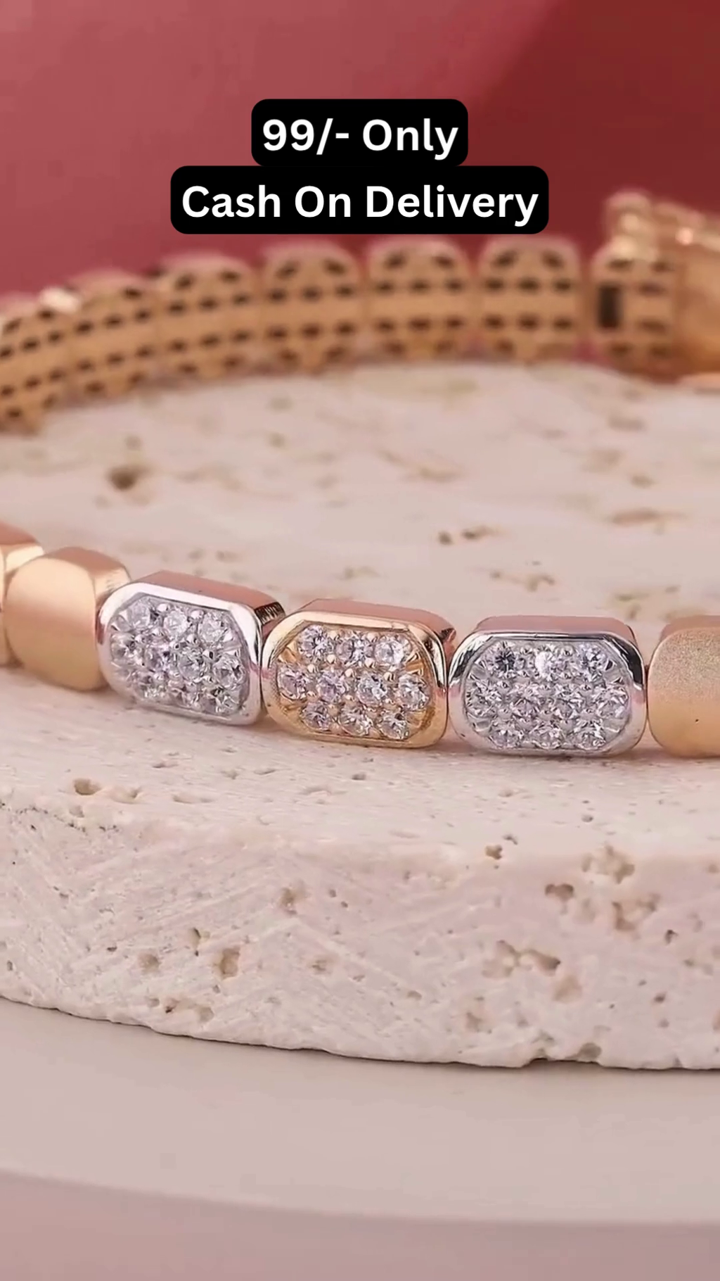 Elegant Two-Tone Link Bracelet with Dazzling Pavé-Set Clear Gemstones
