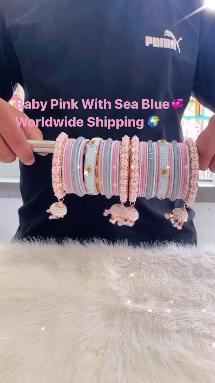 Vibrant Multi-Tone Bangle Set with Baby Pink, Sea Blue, and Embellished Charms