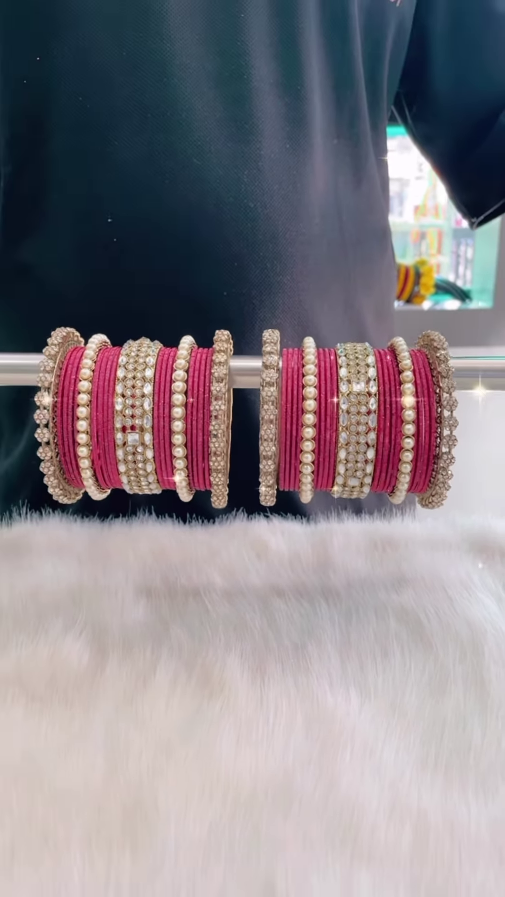 Opulent Maroon and Gold-Toned Bangle Set with Pearl and Crystal Embellishments