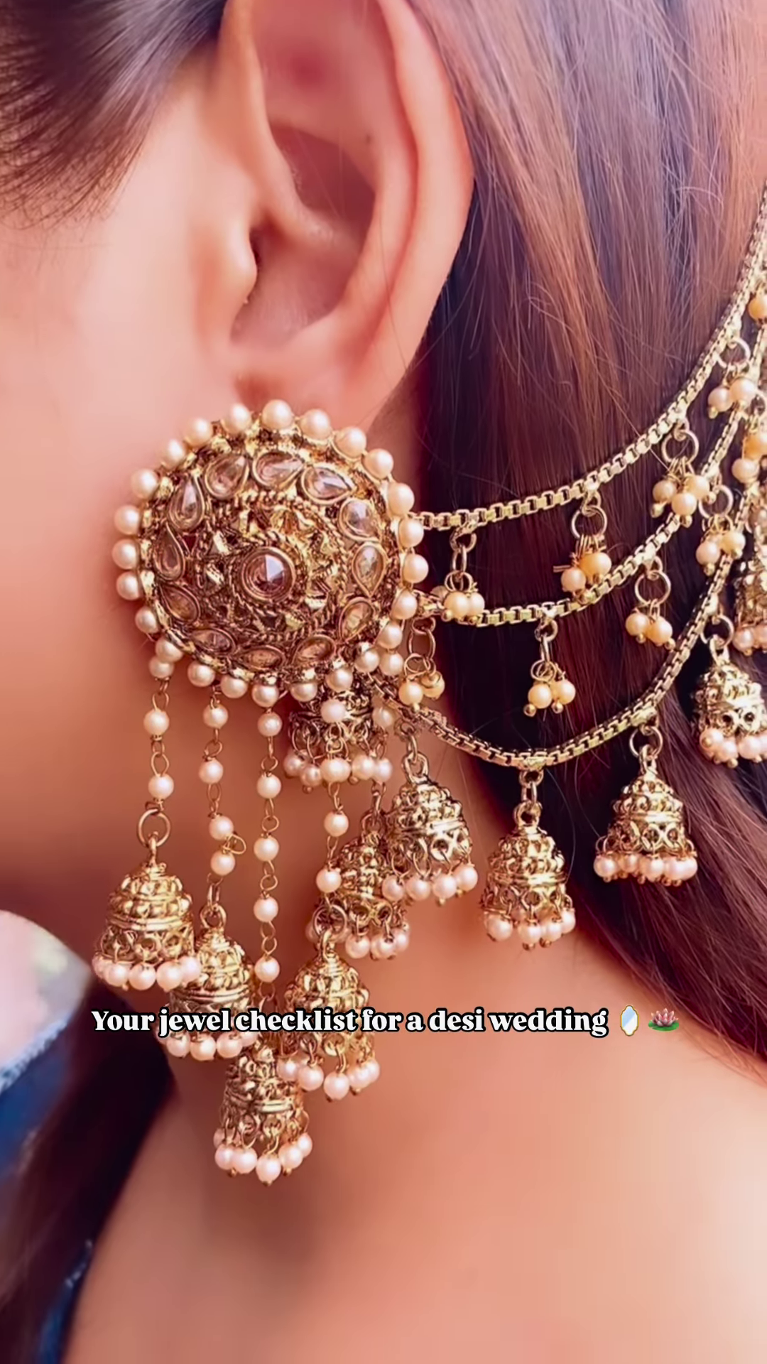 Exquisite Bridal Gold-Toned Multi-Tiered Hanging Adornments with Dangle Beads and Leaf Accents