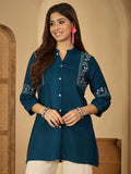 Women Viscose Rayon Embroidered Straight Kurtis
