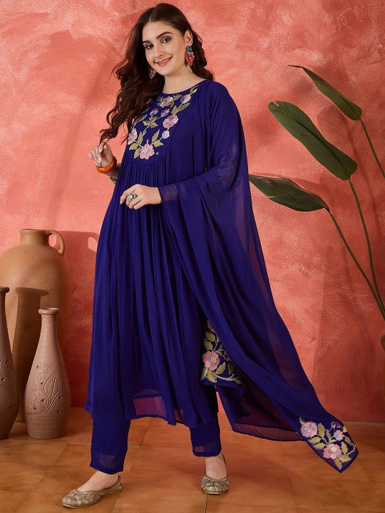 Women Embroidered Straight Kurta with Pants & Dupatta Set | XL