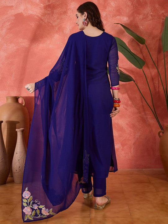Women Embroidered Straight Kurta with Pants & Dupatta Set | XL