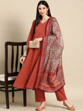 Anarkali Pure Cotton Kurta With Trousers & Dupatta